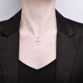 Sterling Silver Cross Pendant Necklace with Moissanite Micro-Setting-0-2