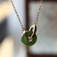 wholesale S925 Silver Inlaid Natural Hetian Jade Jasper Safety Buckle Interlocking Bracelet Necklace Wholesale from Manufacturer-Natural Jasper Interlocking Ring Pendant 925 Silver