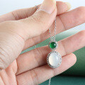 S925 Silver Full Silver Green Chalcedony Gourd Necklace-0-2