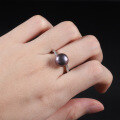 wholesale S925 Sterling Silver Natural Black Freshwater Pearl Ring, Fashionably Luxurious and High-End Set with 9mm Bread-Shaped Pearl-0-1
