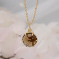wholesale S925 silver plated with 14k gold, natural smoky quartz Japanese-style spring cute cat necklace by Duli Jewelry-0-0