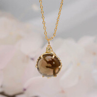 wholesale S925 silver plated with 14k gold, natural smoky quartz Japanese-style spring cute cat necklace by Duli Jewelry-Smoky Quartz Cat Necklace 925 Silver
