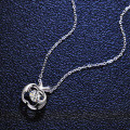 Sterling Silver Moissanite Pendant Necklace with Jumping Apple Heart-0-0