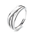 wholesale S925 Sterling Silver Korean and Japanese Minimalist Smooth Overlapping Line Texture Trendy Versatile Cold Tone Open Ring-0-4