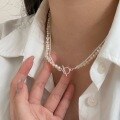 wholesale S925 Sterling Silver Women's Double Layer Natural Pearl Necklace, Luxurious Fashion Minimalist High-End OT Clasp Collarbone Chain-0-0