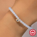 wholesale 925 Sterling Silver New Aqua Blue Chalcedony Handmade Beaded Bracelet with Diamond Accents, European French Style DIY Accessories for Christmas-0-2