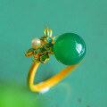 wholesale 925 Sterling Silver Gold-Plated Green Chrysoprase Ring with Cold Enamel Floral Palace-Style Openable Adjustable Women's Ring-0-0