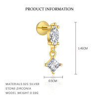 wholesale S925 Sterling Silver Geometric Direction Earrings For Women, French-style, Unique Design, Versatile-E5352-Gold/Pair 925 Silver
