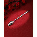 wholesale 999 Pure Silver Polished "Fu" Character Long Handle Baby Spoon, Household Soup Spoon, Infant Solid Silver Tableware, Coffee Scoop-0-1