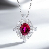 S925 Sterling Silver Full-Drill Pigeon Egg Necklace with High-Carbon Zirconia Lavender Pendant-Red Corundum - XL393  Single Pendant