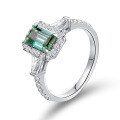 wholesale 18k gold-plated silver 5*7mm emerald cut green moissanite diamond tester passed ladies full moissanite ring-0-0