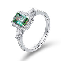 wholesale 18k gold-plated silver 5*7mm emerald cut green moissanite diamond tester passed ladies full moissanite ring-1+0.78 carats>US size 9