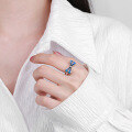 wholesale S925 Sterling Silver Korean-style Creative Blue Enamel Bow-shaped Niche Vintage-inspired Antique Finish Open Adjustable Ring-0-2
