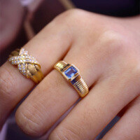 wholesale S925 Sterling Silver All-Over Red Elk Light Luxury Fashion Niche Ring Harp Exquisite Women Elegant Versatile Ring-BZ0007-Gold-Blue Diamond US Size 9