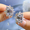wholesale S925 Sterling Silver European and American New Style 7*9 Emerald Cut Pagoda Earrings, Versatile Live Stream Collection-0-3