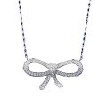 wholesale Metal: 925 Sterling Silver Bow Ribbon Necklace Pendant for Women, Classic Minimalist Fashion Style, Fully Diamond-Covered Choker-0-4