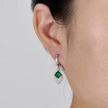 wholesale S925 Sterling Silver Emerald Rhombus Earrings, Luxe Vintage Elegant Banquet Geometric Drop Earrings-0-3