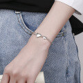 wholesale S925 Sterling Silver Korean Style Ins Minimalist Smooth Surface Large and Small Heart Link Trendy Versatile Bracelet-0-3