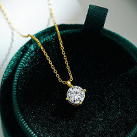 14K Gold Plated 925 Sterling Silver Moissanite Four-Prong Pendant Necklace-1 carat (moissanite)  925 silver