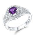 wholesale S925 Sterling Silver Classic Elegant Gemstone Ring with Natural Amethyst, Cross-Border European and American Wholesale Ring for Women-0-4