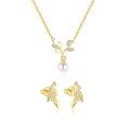 wholesale S925 Sterling Silver Small Leaf Earrings With Zirconia And Pearl Necklace Set, Featuring A Minimalist Branch Design-0-0