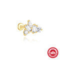 wholesale S925 Sterling Silver Geometric Heart Zircon Stud Earrings with Flat Threaded Piercing-0-12