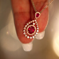 wholesale S925 Sterling Silver Red Elk All-Over Noble Pendant Clasp Drop Red Gemstone Waterdrop Dangling Slimming Necklace for Women-BX0304-Gold 925 Silver