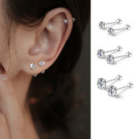 wholesale 925 Sterling Silver Zirconia Four-prong Bead Threaded Ear Stud For Women Screw Back Ear Cartilage Piercing Minimalist Fashion Earrings-Zircon screw buckle earrings (3mm)  925 silver and white gold