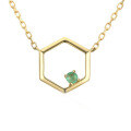 wholesale 9K Gold Vintage 18K Gold Emerald Necklace for Women, Fashion Hexagonal Collarbone Chain Jewelry Gift-0-4