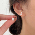 wholesale S925 Sterling Silver Star and Moon Ear Studs Women Korean Dongdaemun Ins Versatile Light Luxury Small and Chic Earrings-0-0