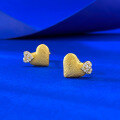 wholesale S925 Gold-Plated Alloy Heart Brushed Earrings, Stylish and Versatile with a High-End Feel, Mu Jing Jewelry Spring and Summer New Collection-0-2