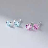 wholesale 999 Sterling Silver Live Stream Hit Single Diamond Stud Earring Sweet Rose Flower Bursting Flash Threaded Cartilage Earring M06682-999 Pure Silver, a pair of pink diamonds Pure Silver