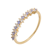 wholesale S925 gold-plated silver lightweight luxury Tanzanian zirconium fine ring for women, double-row micro-set zirconia versatile fashion finger ring jewelry, available for dropshipping-Tanzanite Ring Size 6 (Mido)