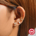 wholesale 925 Sterling Silver Geometric Star and Moon Diamond-Pearl Earring Set, Hot-Selling in Europe and America-0-2
