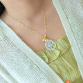 wholesale Gold-plated 925 Silver New Chinese Style Icy White Chalcedony Agnate Lotus Birth Blessing Peace Pendant Necklace for Women-0-3