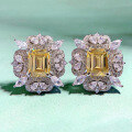 wholesale S925 Sterling Silver with Yellow and Pink Diamonds 7*9mm Emerald Cut Full Diamond Butterfly Earrings-0-3
