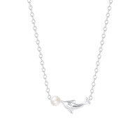wholesale S925 Sterling Silver minimalist dolphin ballpoint necklace set, trendy and versatile design-A3703-Silver 925 Silver