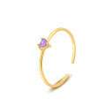 wholesale S925 Sterling Silver Women's Versatile Simple Small Love Heart Colored Zircon Ring, Adjustable Open Band-0-8