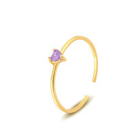wholesale S925 Sterling Silver Women's Versatile Simple Small Love Heart Colored Zircon Ring, Adjustable Open Band-K1430-Purple Zirconium Gold Adjustable opening