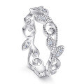 wholesale 925 Sterling Silver Alliexpress Cross-border Leaf Pattern Jewelry Women's Non-Tarnish European & American Fashion Leaf Zircon Ring-0-4