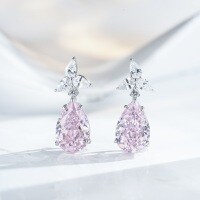 High-Carbon Diamond 10X14 Water Drop Ear Stud with Baguette and Radiant Cut-Pink Diamond - ED050  925 Silver