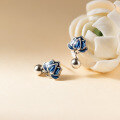 wholesale S925 Sterling Silver Exquisitely Simple Design Aged Thai Silver Blue Lotus Light Bead Ear Stud M06437-0-4