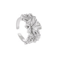 wholesale S925 Sterling Silver RG Floral Diamond Ring for Women, High-End Sense, Small and Original, Ins Light Luxury Temperament, Openable Silver Ring-Platinum [No. 16/Adjustable]  One Size