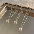 wholesale S925 Sterling Silver Women's Pearl Necklace, Light Luxury Small and Freshwater Natural Pearl Delicate Collarbone Chain, Bright Silver Tone, Celebrity Style-0-2