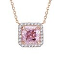 wholesale Platinum New Luxury Pave-Set 3-Carat Radiant Cut Pink Diamond Women's Collarbone Necklace, Socialite Style-0-4