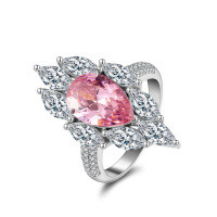 wholesale S925 Sterling Silver Jewelry with Oversized Pink Zircon Teardrop Ring-White gold, 6.11g 8