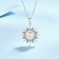 wholesale S925 sterling silver necklace for women with micro-pave moissanite and freshwater pearl pendant, sunflower collar chain, light luxury niche wholesale-8mm bread beads 32 points 925 silver