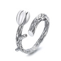 wholesale S925 Sterling Silver Casual Style Branches Texture 3D Lotus Bud Thai Silver Ring Creative Design Band-0-4