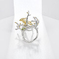 wholesale S925 Silver Designer Natural Peridot Ring with Nature-Inspired Branch and Bird Design-0-3