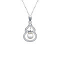 925 Silver Necklace with Pearl, Fashion Gourd Pendant, Simulated Moissanite D Color-0-3